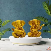 Golden Ganesha Musician Decor Showpiece Set for Home Office Elegant Ganesh Statue DNA eStore