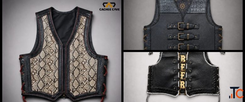 Leather Vest for Men by Cachee Cave with Premium Genuine Leather with Rugged Style