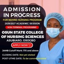 Osun State College of Nursing Sciences Asubiaro Osogbo 20262027 Nursing form admission form is still