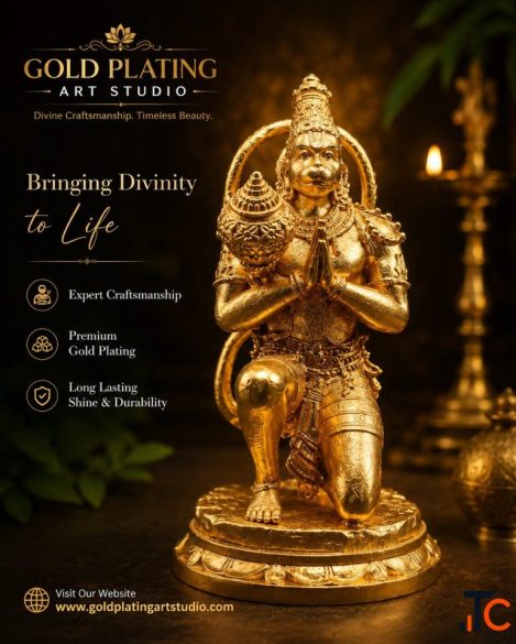 Hanuman Gold Plated Idol - Gold Plating Art Studio