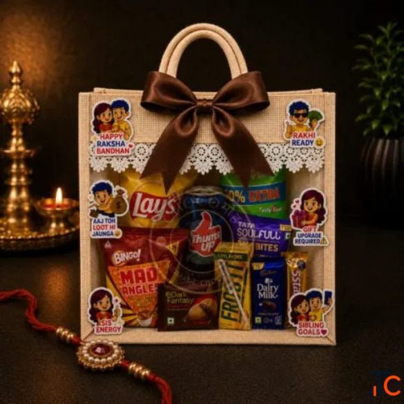 Jute Bag Rakhi Gift Hamper - Cream Colour