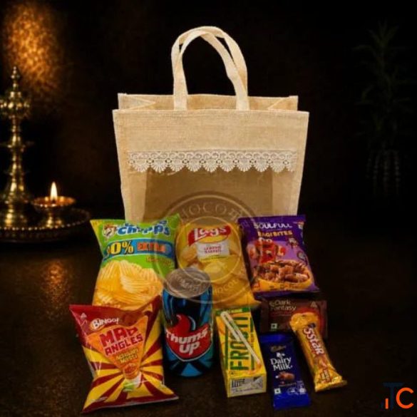 Jute Bag Rakhi Gift Hamper - Cream Colour