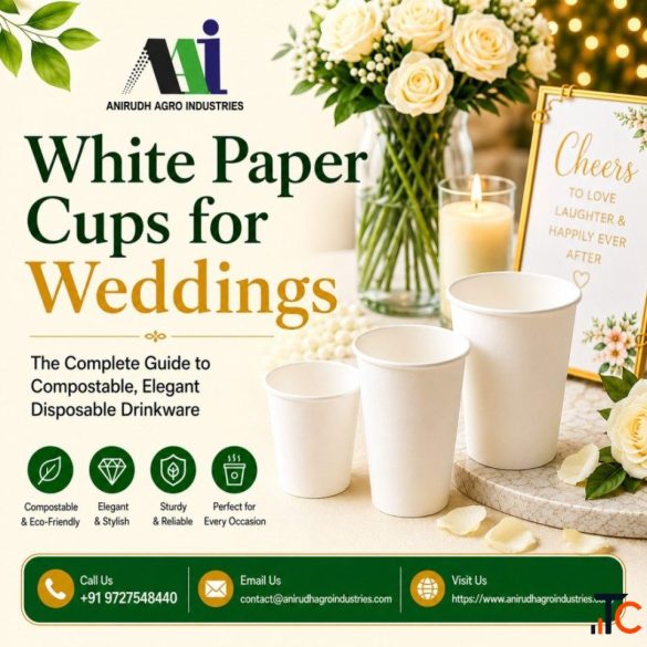 Compostable and Stylish Disposable White Paper Cups for Weddings