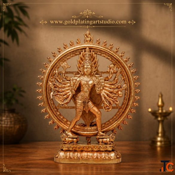 Chakrathalwar Gold-Plated Bronze Idol